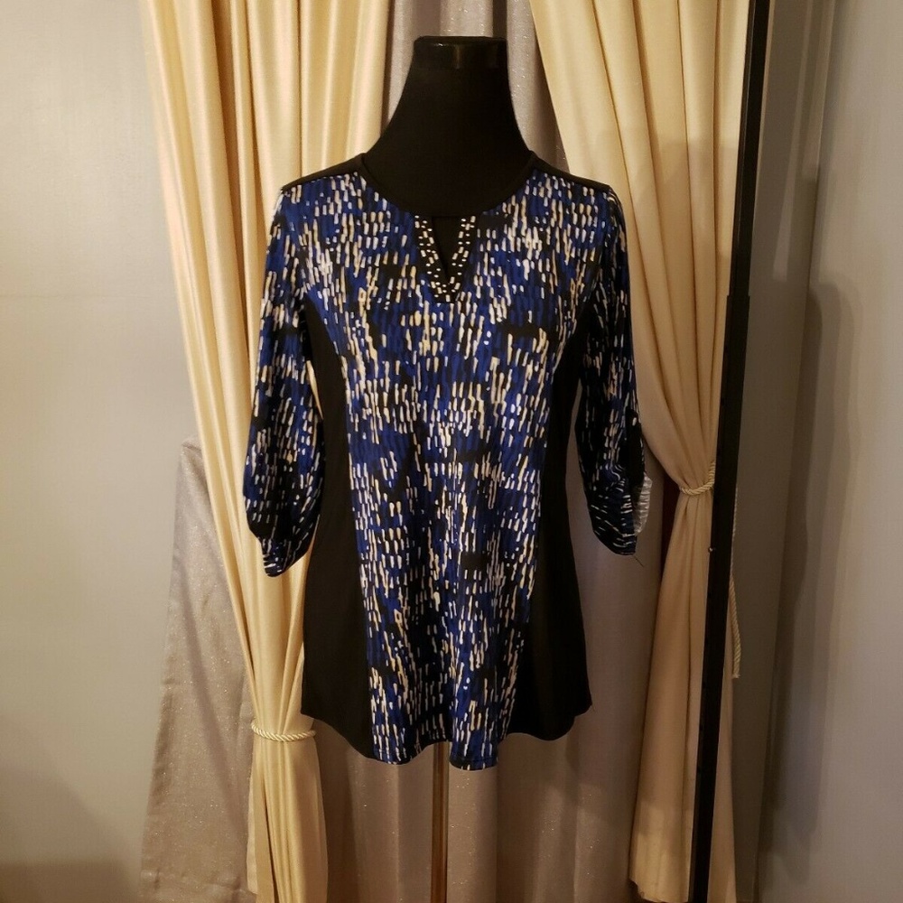 Black Blue  Silver Embellished Blouse Top Small